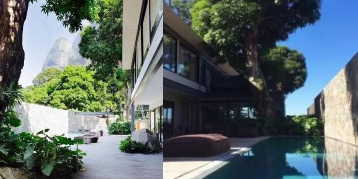 Área de lazer ao ar livre e piscina da mansão de Carolina Dieckmann (Reprodução: Youtube)
