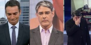 César Tralli, Datena e William Bonner já choraram ao vivo ao dar notícia impactante (Reprodução: Montagem TV Foco)