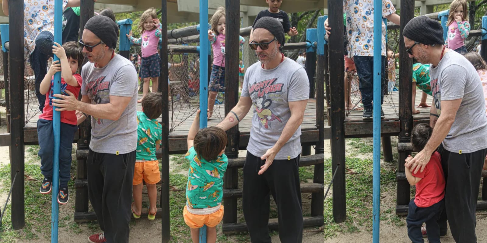 Alexandre Nero é flagrado com os filhos, Noá e Inã, em uma praça no Rio de Janeiro (Foto: Reprodução)