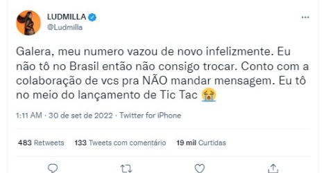 Apelo de Ludmilla (Foto: Reprodução/Twitter)
