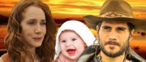 Pantanal - Irma (Camila Morgado) dá à luz com ajuda de Trindade (Gabriel Sater) e bebê nasce dando gargalhada macabra (Foto: Reprodução / Globo / Montagem TV Foco)