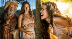 Pantanal - Prestes a parir, Juma escorraça Jove e suplica por ajuda do Velho do Rio que toma 'chá de sumiço' (Foto: Reprodução / Globo)