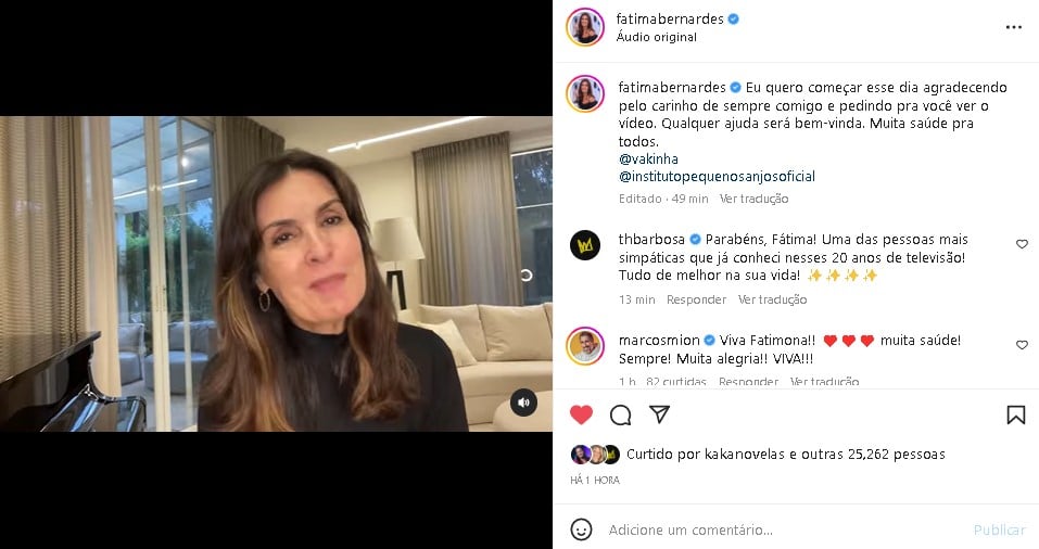 Fátima Bernardes fez pedido no dia de seus aniversário (Foto: Reprodução/ Instagram)