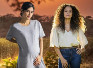 Pantanal - Ao ouvir gritos, Zuleica (Aline Borges) entra em ação e faz parto de Guta (Julia Dalavia) às pressas (Foto: Reprodução / Globo / Montagem TV Foco)