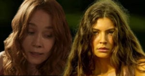 Irma (Camila Morgado) em Pantanal; ruiva vai acordar assustada após ver mocinha em perigo (Foto: Reprodução / Globo / Montagem TV Foco)