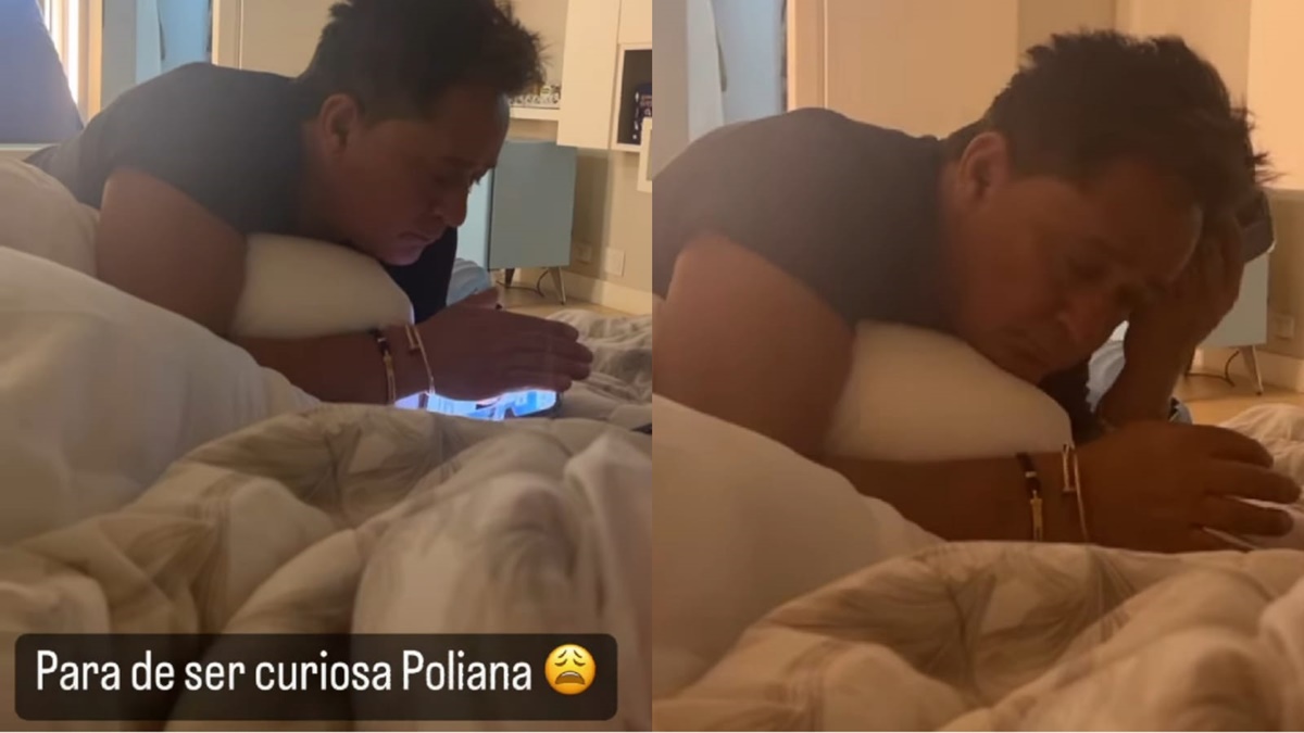 Esposa de Leonardo filma ele sem perceber mexendo no celular e expõe curiosidade com áudio ao fundo