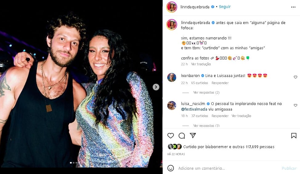 Linn da Quebrada surgiu em clima íntimo com Chay Suede (Foto: Reprodução/ Instagram)