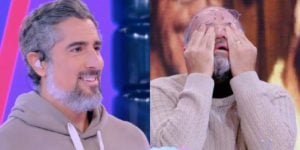 Marcos Mion se emociona junto de Otávio Müller no Caldeirão (Foto: Reprodução)