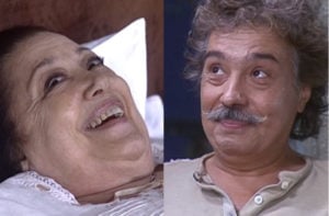 Mimosa (Suely Franco) pegará fogo com Calixto (Pedro Paulo Rangel) durante lua de mel maluca em O Cravo e a Rosa (Foto: Reprodução / Globo)