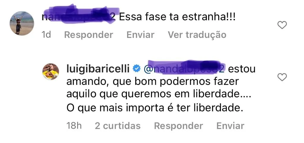 Famoso rebateu uma seguidora, após ser duramente criticado (Foto: Reprodução)