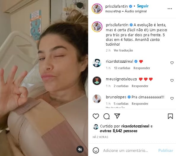 Priscila Fantin surgiu em maca de hospital e causou preocupação (Foto: Reprodução/ Instagram)