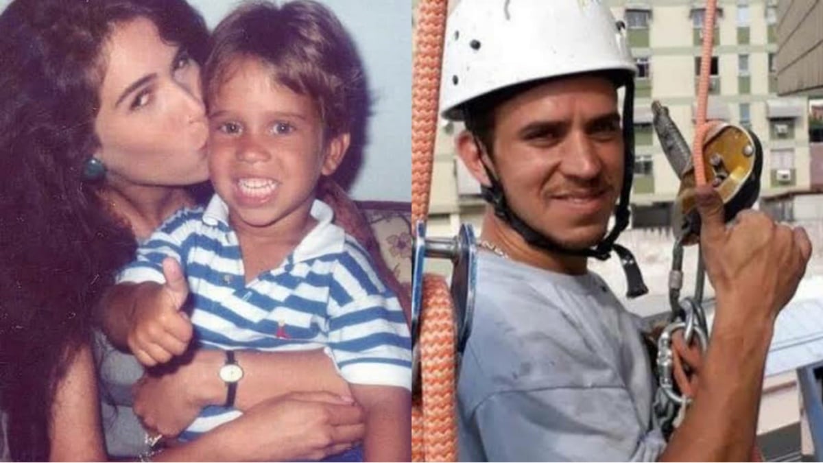 Jove (Renan Cabizuca) e Madeleine (Ingra Lyberato) na 1a versão de Pantanal/ Atualmente o ex-ator trabalha como alpinista industrial 
