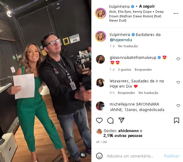 Ticiane Pinheiro mostrou os bastidores do Hoje em Dia, programa da Record (Foto: Reprodução/ Instagram) Ticiane Pinheiro mostrou os bastidores do Hoje em Dia, programa da Record (Foto: Reprodução/ Instagram)