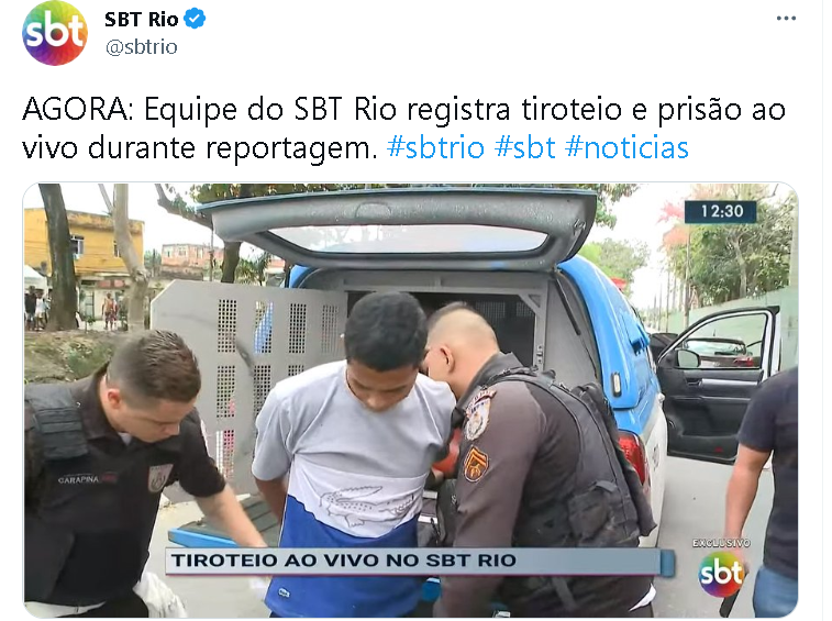 Durante reportagem ao vivo, equipe do SBT fica no meio de tiroteio em prisão e telespectadores reagem - Foto Reprodução Twitter do SBT