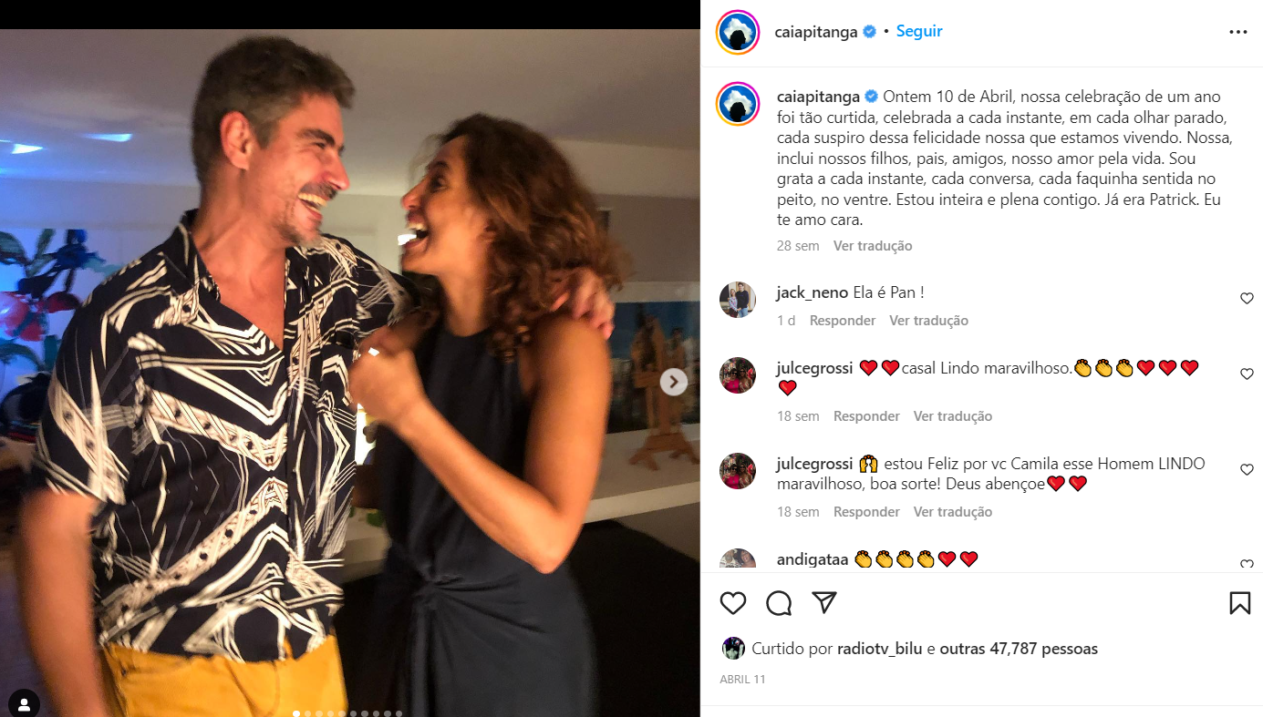 Em abril deste ano Camila Pitanga celebrou um ano de namoro ao lado do seu amor (Foto Reprodução/Internet)
