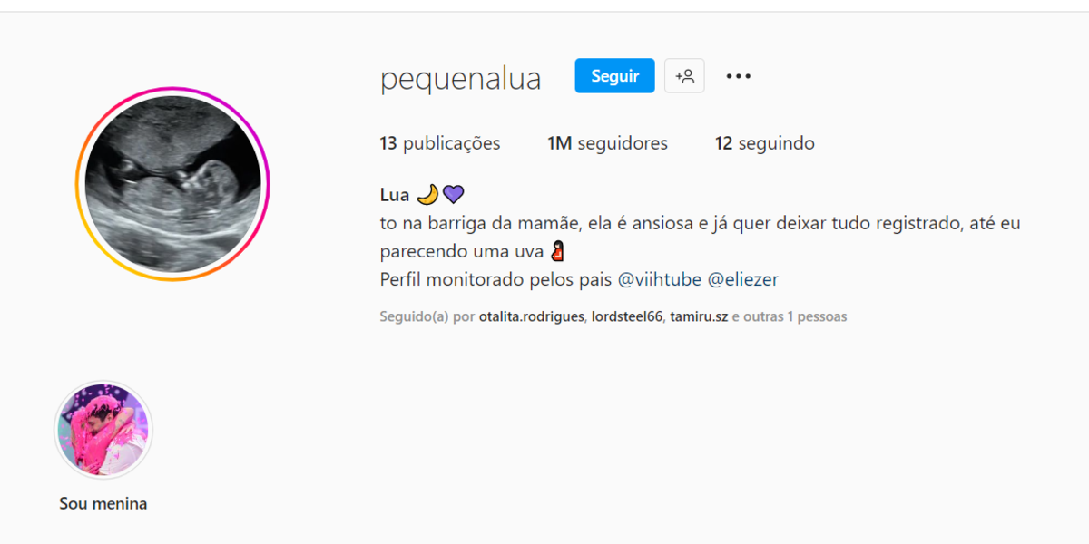 Perfil da pequena Lua já tem 1 milhão de seguidores (Foto Reprodução/Instagram)