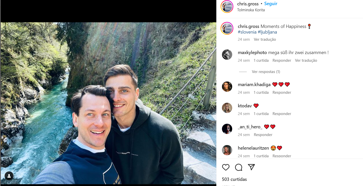 Lucas Krzikalla já surgia em fotos românticas no perfil do namorado no Instagram (Foto Reprodução/Instagram)