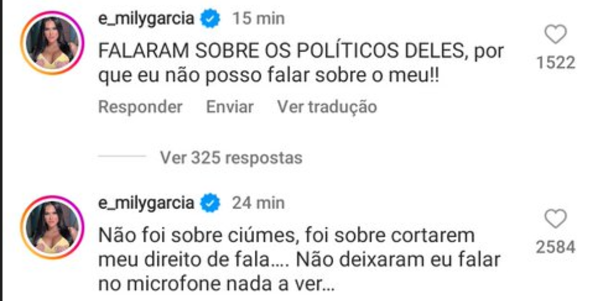 Emily Garcia acusa de ter sido censurada (Foto Reprodução/Instagram)
