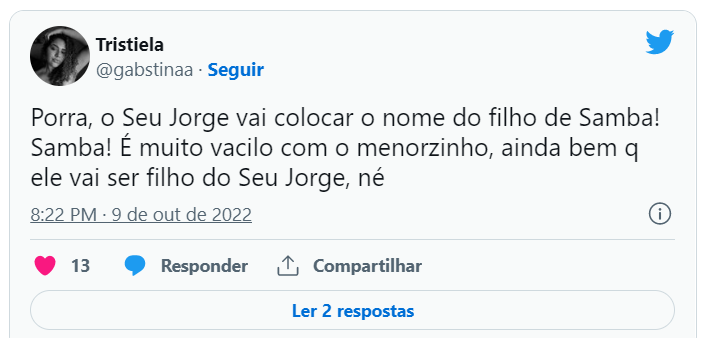 Algumas opiniões de usuários do Twitter a respeito do nome que Seu Jorge escolheu para o herdeiro (Foto Reprodução/Twitter)