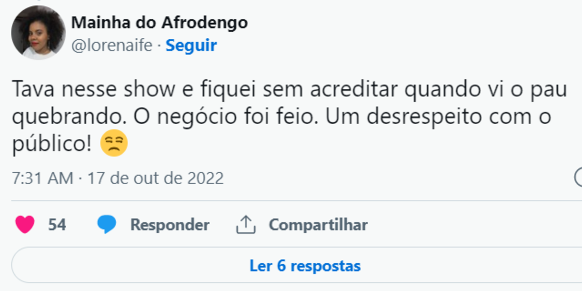 Relato de uma internauta que estava presente no show (Foto Reprodução/Twiter)