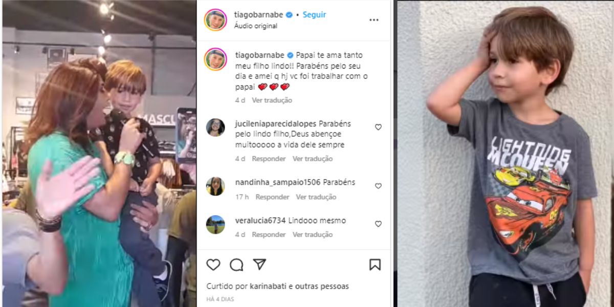 Tiago Barnabé, a Narcisa da Eliana, no SBT, surge com o filho no colo e ele é uma das crianças mais lindas (Foto: Reprodução)