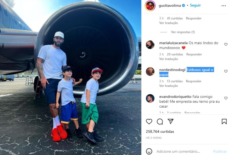 Gusttavo Lima surge em clique raro ao lado dos filhos e repercute na web (Foto: Reprodução/Instagram)