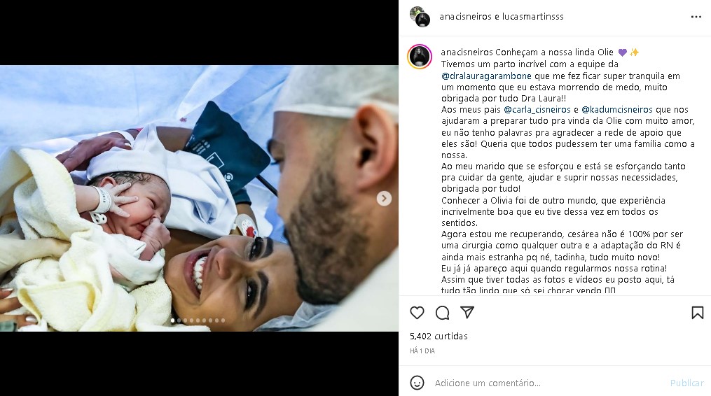 Ana Beatriz Cisneiros, ex-atriz mirim, revelou o rostinho de sua segunda filha (Foto: Reprodução)