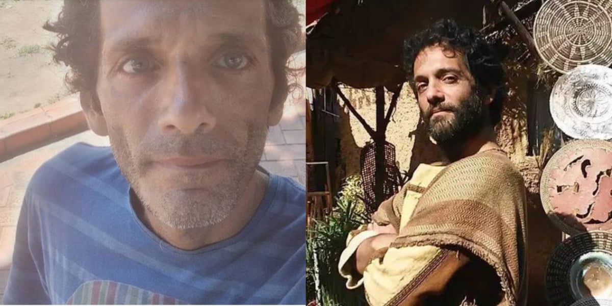 O ator Thiago Baldini atualmente e em uma novela bíblica da Record - Foto: Reprodução