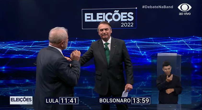 Lula e Bolsonaro durante o Debate na Band (Foto: Reprodução)