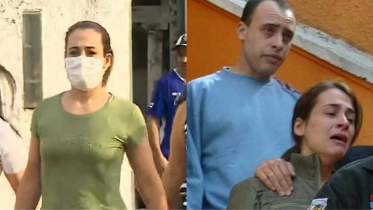 O casal Nardoni na época do crime e Anna Carolina Jatobá na saidinha do presídio