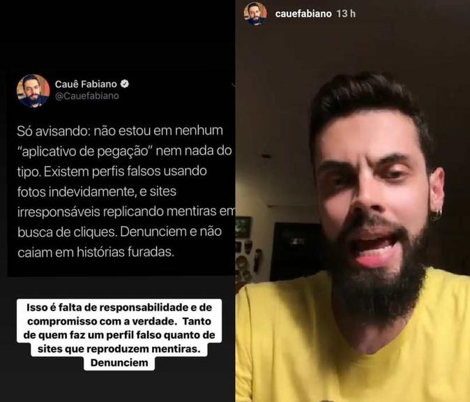 Cauê Fabiano se manifestou a respeito da polêmica do aplicativo de "pegação" envolvendo o nome dele (Foto Reprodução/Instagram)