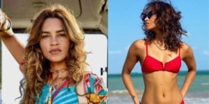 Lucy Alves surge de fio-dental e arranca sutiã (Reprodução: Montagem TV Foco)