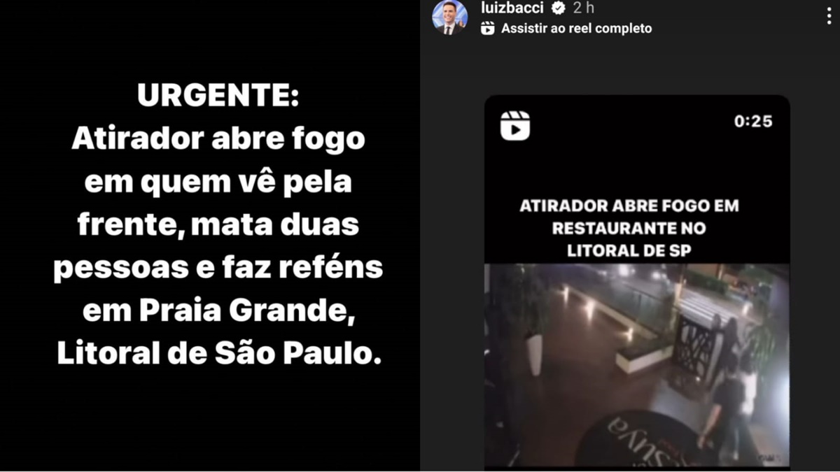 Nas redes sociais, Bacci informa o público sobre crime no litoral paulista