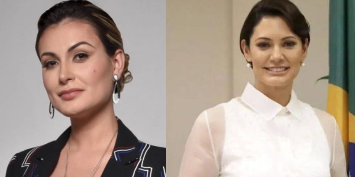 Andressa Urach, quando está com o cabelo curto ou preso, lembra muito Michelle Bolsonaro (Reprodução: Montagem TV Foco)