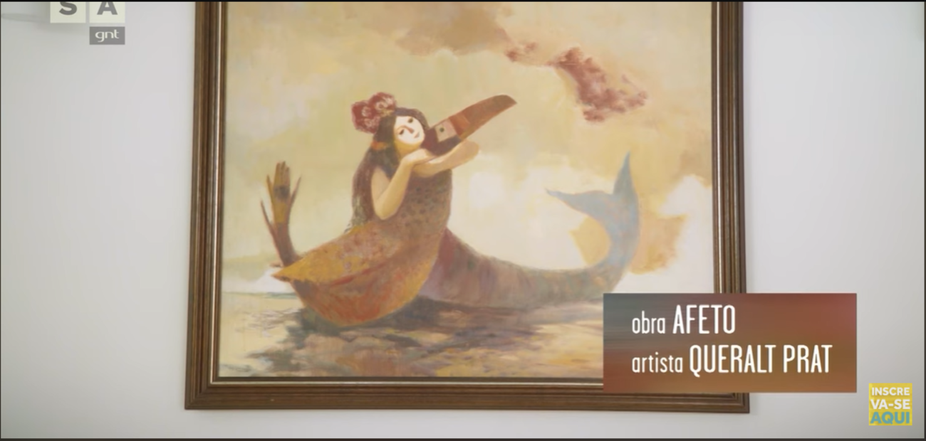 Esse quadro, Arlete Salles comprou em seu aniversário e tem justamente o nome "Afeto", a atriz tambem mencionou gostar muito das cores ali presentes (Foto Reprodução/Youtube)