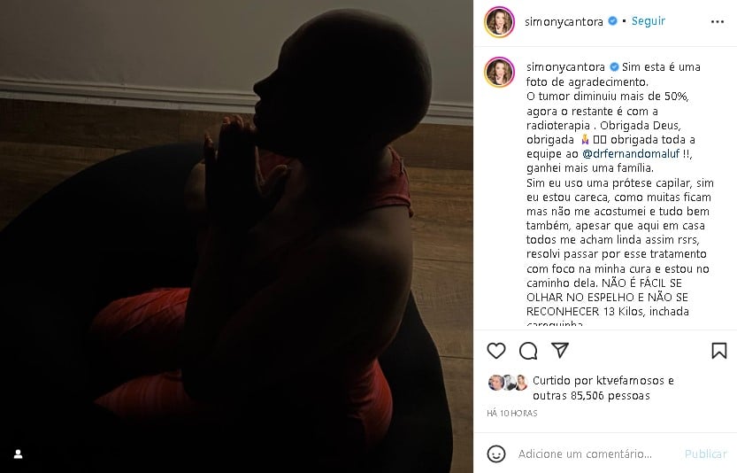 Simony, com câncer, fez novo relato e surpreendeu (Foto: Reprodução/ Instagram)