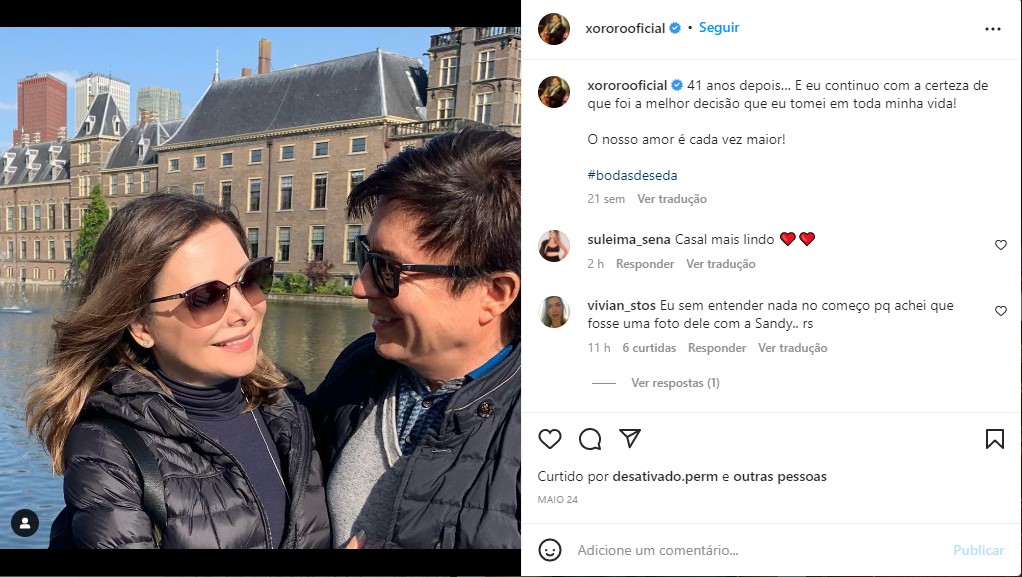 Xororó se declara a esposa e celebra o amor - Foto: Reprodução