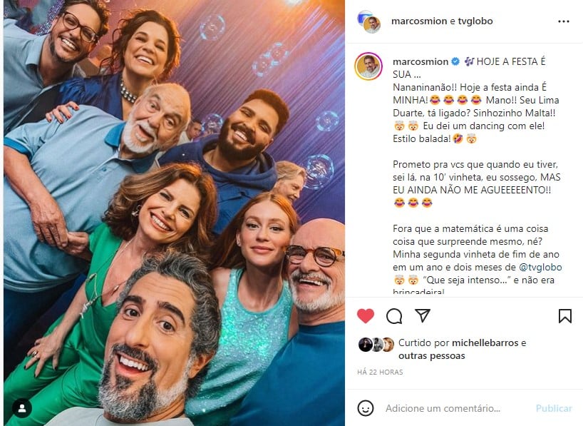 Marcos Mion compartilhou uma foto nos bastidores da gravação da vinheta de final de ano da Globo- Foto: Reprodução 
