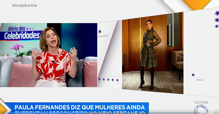 Hoje Em Dia repercutiu um desabafo de Paula Fernandes- Foto: Reprodução/Record Hoje Em Dia repercutiu um desabafo de Paula Fernandes- Foto: Reprodução/Record