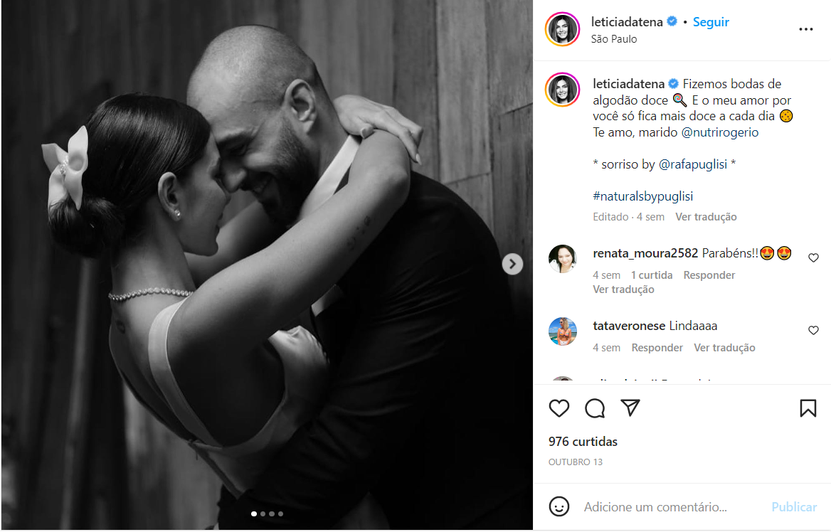Postagem que Letícia Wiermann fez para seu amado nas redes sociais (Foto Reprodução/Instagram)