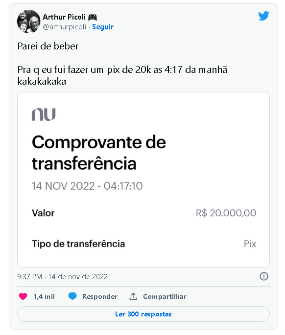 Arthur Picoli, ex-BBB, surge com print de transferência bancária de fortuna que acabou fazendo por engana, e deixa o público em choque  - Foto Reproduçã twitter 