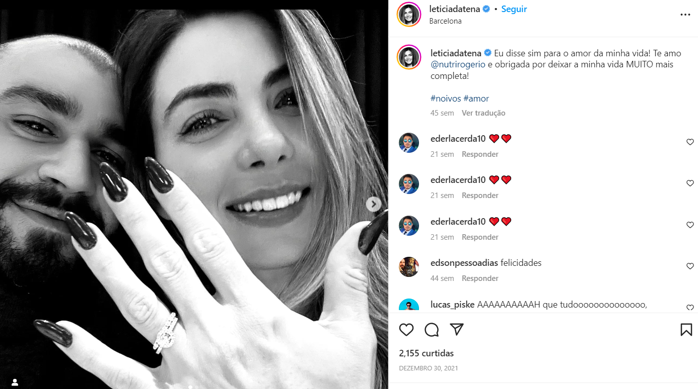 O dia que foi pedida em casamento, ela não demorou muito para contar a novidade para seus seguidores (Foto Reprodução/Instagram)