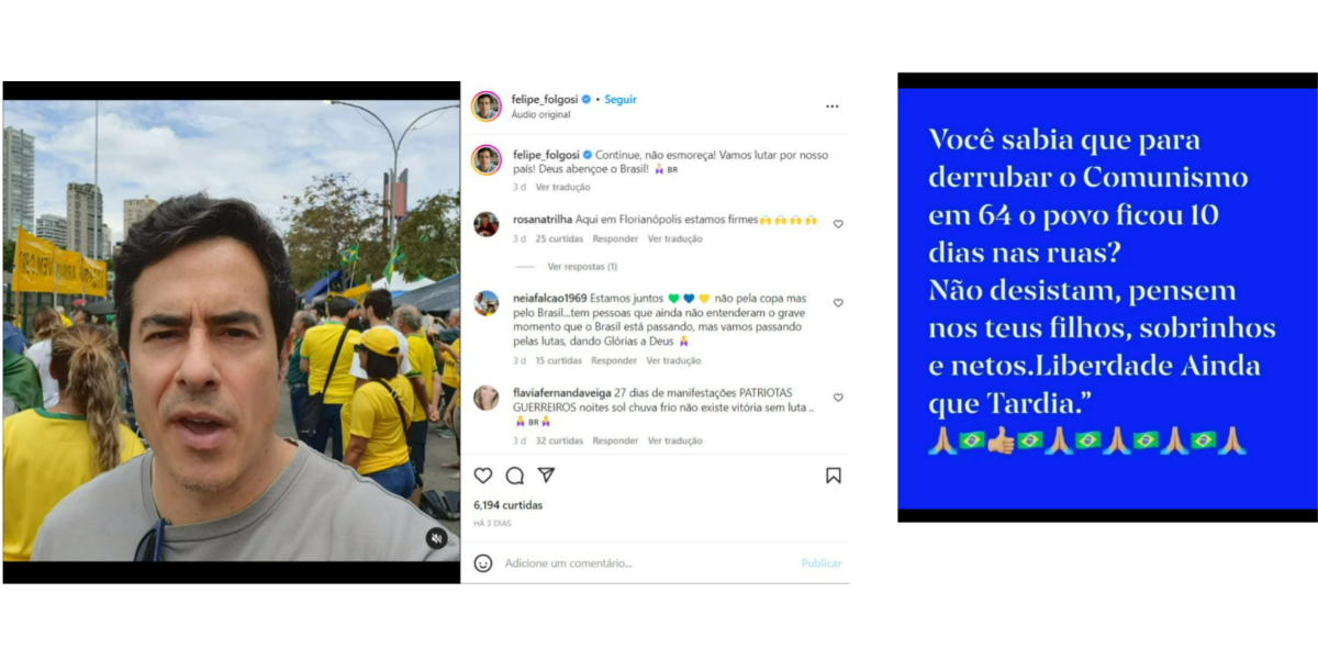Ator da Globo no passado, Felipe Folgosi faz apelos em protestos golpistas nas redes sociais (Foto: Reprodução/Instagram)