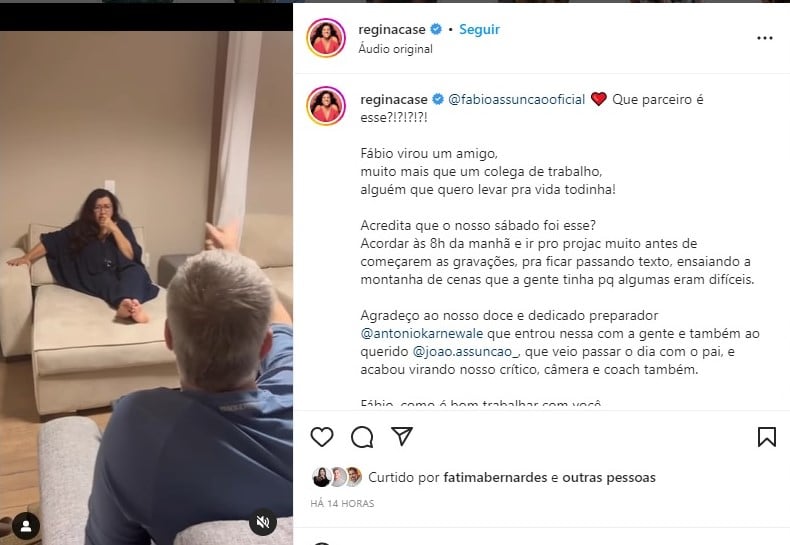 Regina Casé divulga vídeo com Fábio Assunção nos bastidores e faz textão