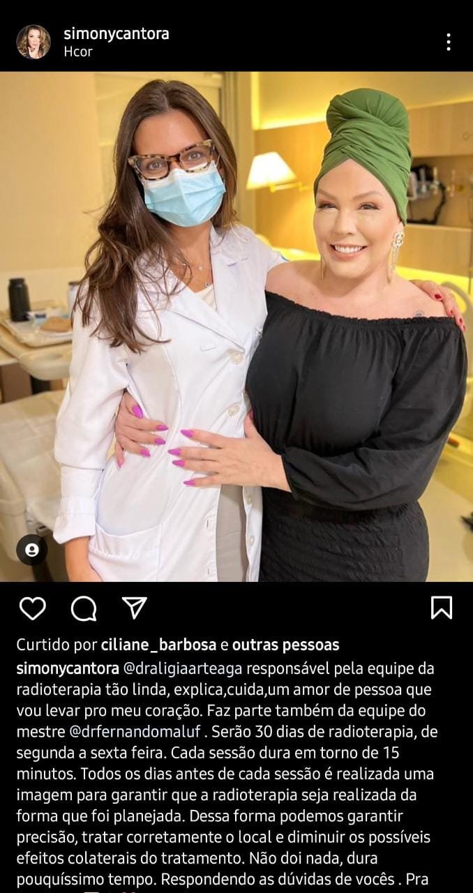 Publicação de Simony (Foto: Divulgação)