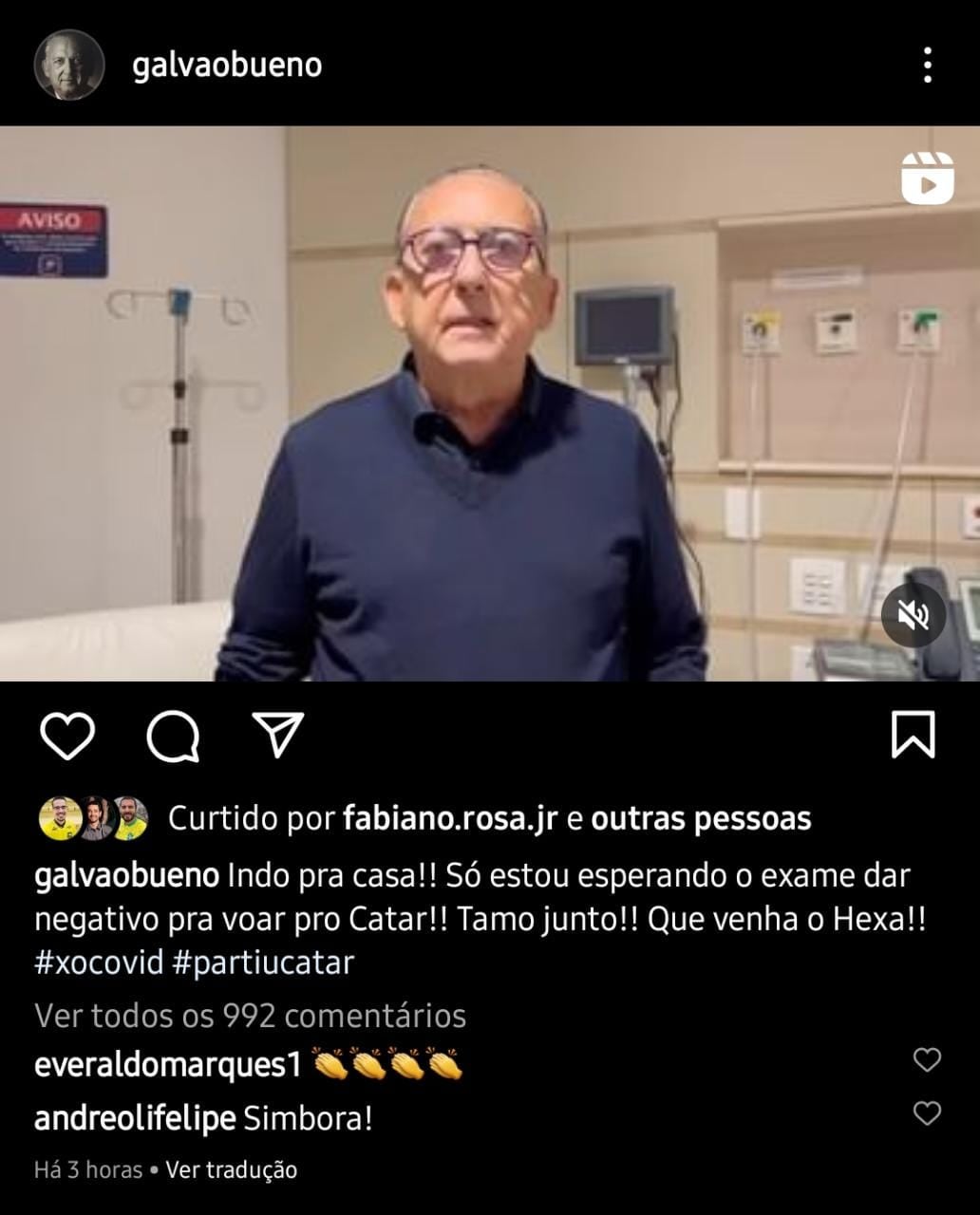 Publicação de Galvão Bueno (Foto: Reprodução/ Instagram) Publicação de Galvão Bueno (Foto: Reprodução/ Instagram)