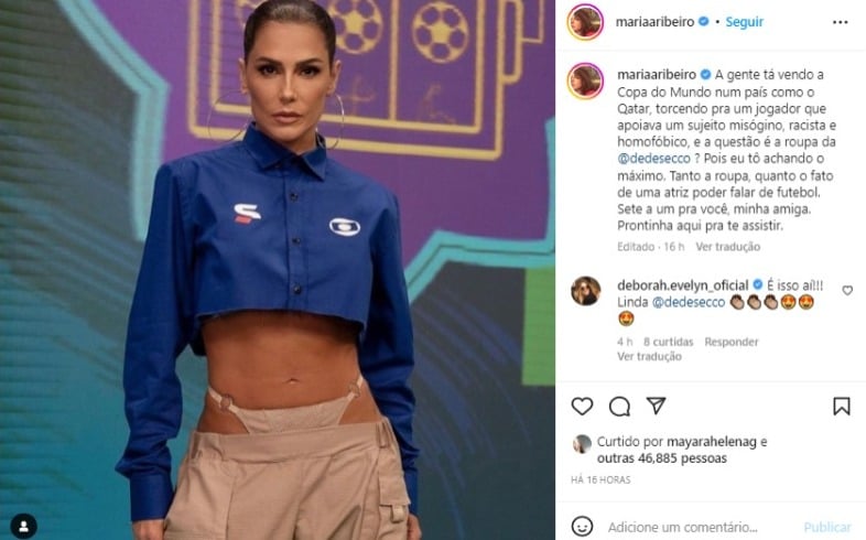 Look polêmico de Deborah Secco para o Tá na Copa, da SporTV (Foto: Reprodução/Instagram)