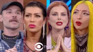 A Fazenda 14: Alex, Moranguinho, Deborah e Ruivinha de Marte estão na roça (Foto: Reprodução / Record TV / Montagem TV Foco)