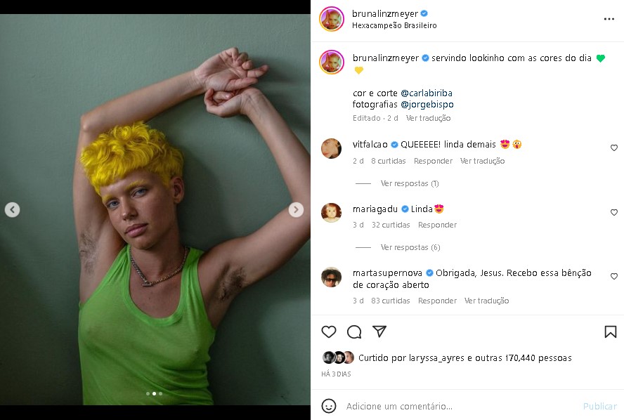 Bruna Linzmeyer surpreendeu ao mostrar as axilas peludas (Foto: Reprodução/ Instagram)