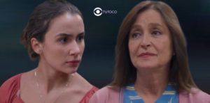 Dafne ganha o apoio de Bárbara após se mostrar machista e injusta com Ariadna e Gema em Vencer o Desamor (Foto: Reprodução / Las Estrellas / Montagem TV Foco)